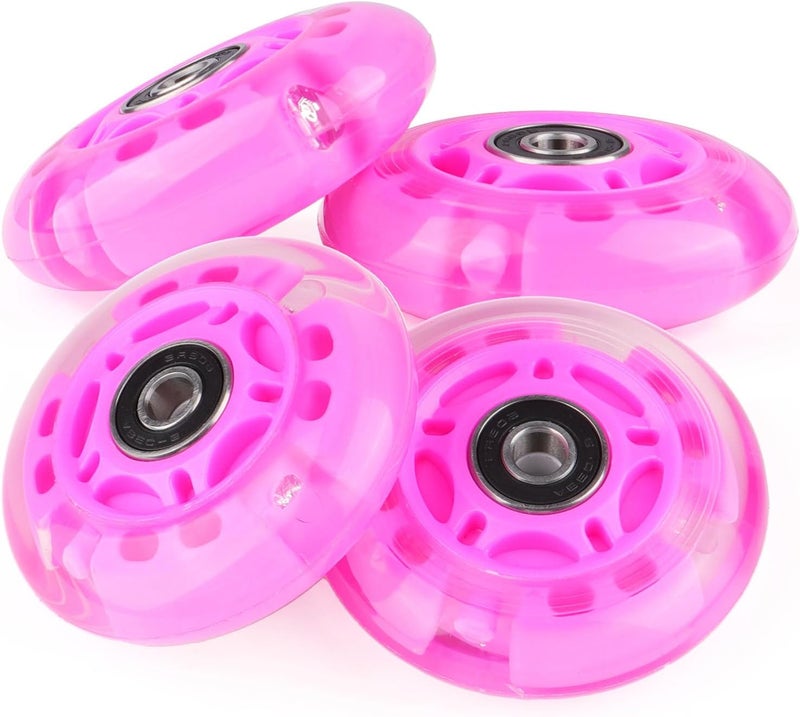 WHEELGOO 4 عبوات من عجلات التزلج على الجليد PU مع عجلات مضيئة بديلة مع حشوات للأطفال والشباب (وردي، 72 مم) - Image 4